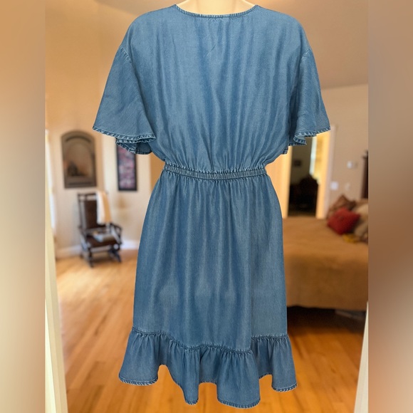 LC Lauren Conrad Blue Chambray Denim Ruffle Dress, Size S - Picture 6 of 12